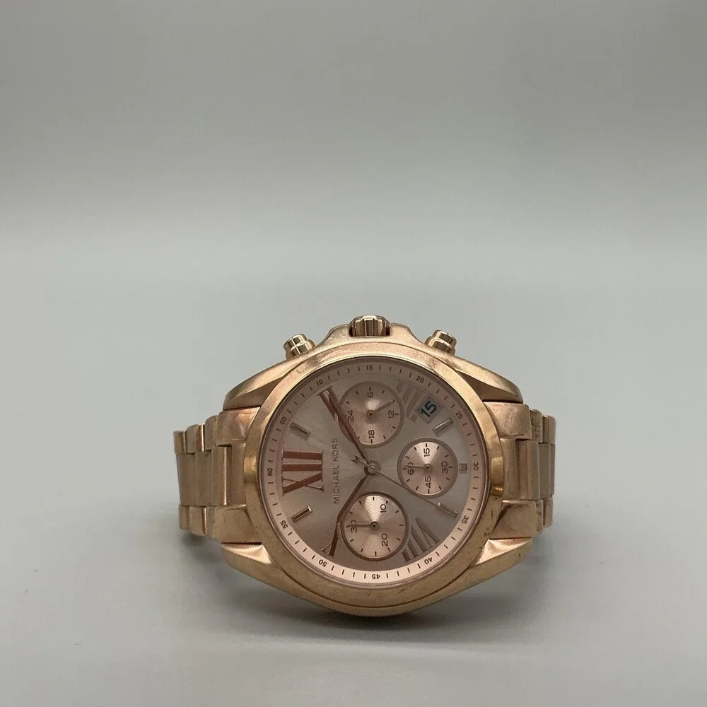 Michael Kors MK-5799 Womens Watch 37mm Rose Gold Tone Chronograph New Battery 6